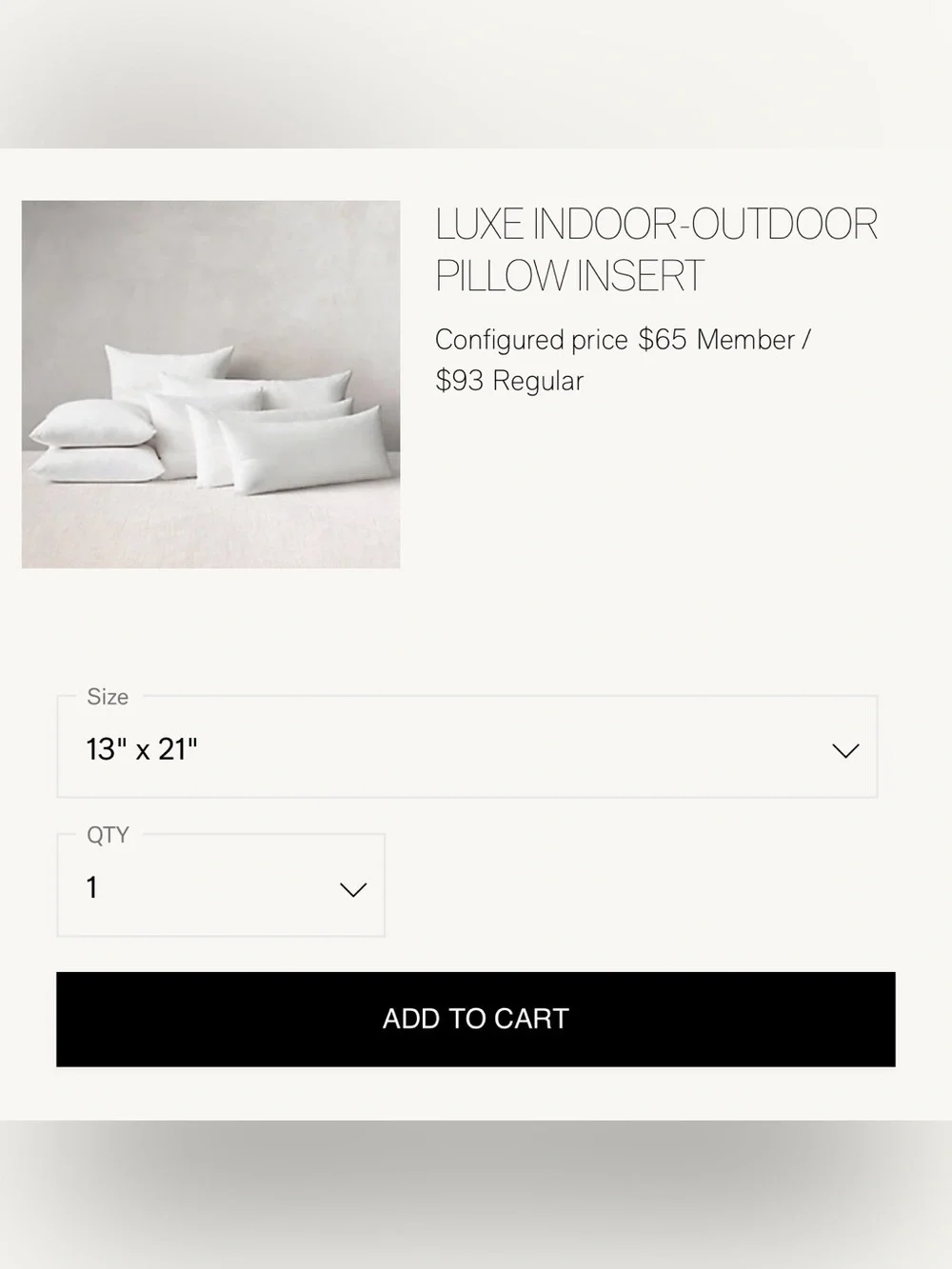 RH | Lux Indoor/Outdoor Pillow Insert 13”x21”